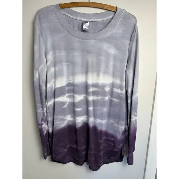Te Verde Womens Sweatshirt Shirt M Purple Tie Dye Casual Cozy Basic Day Lounge - Picture 2 of 8